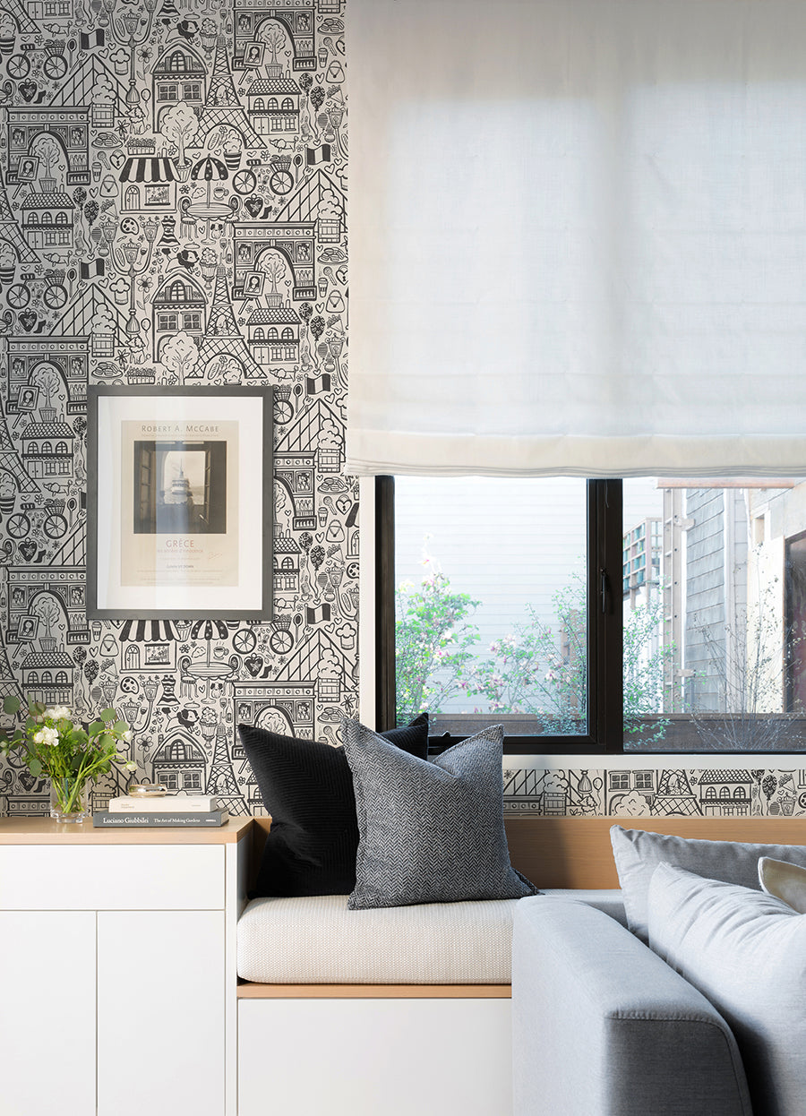 Oui Paris Charcoal Peel and Stick Wallpaper - Brewster Wallcovering