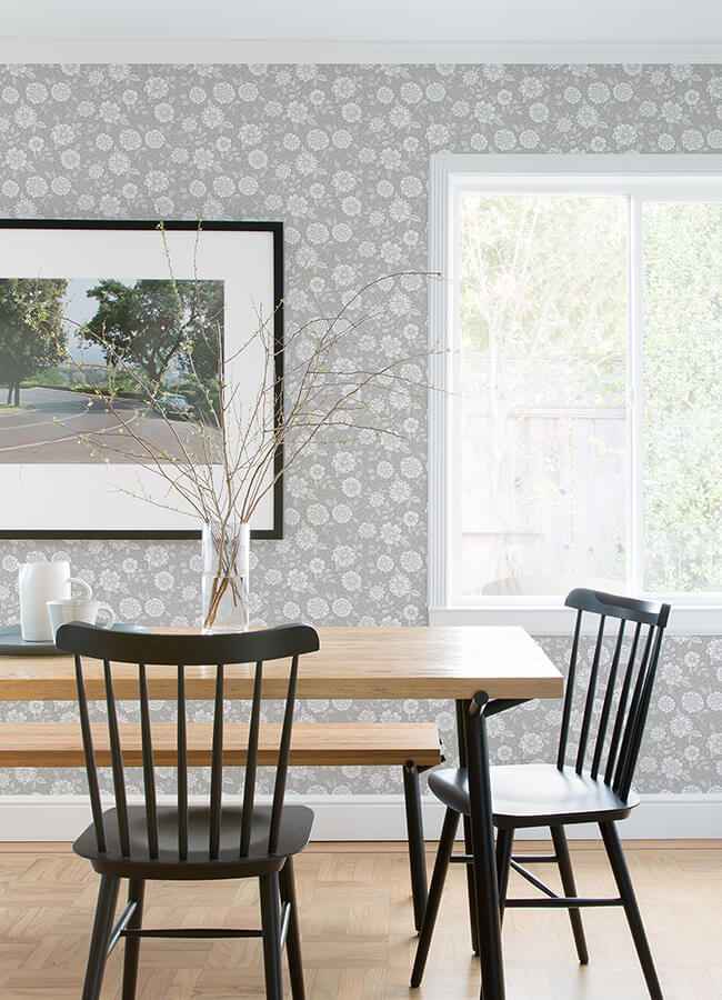 Lizette Grey Charming Floral Wallpaper - York Wallcoverings - 4080-15909 - York Wallcoverings Wallpaper