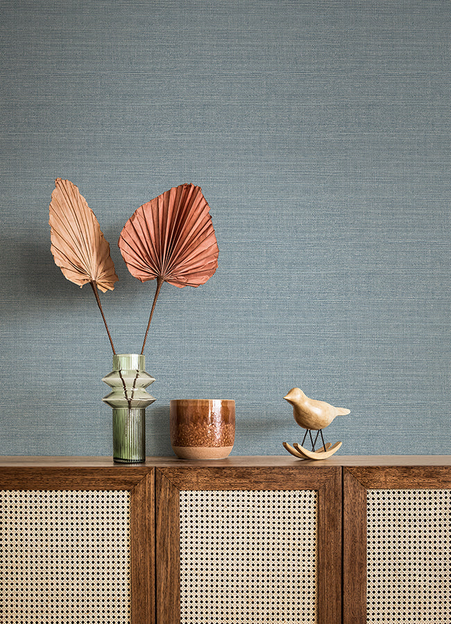 Agave Denim Faux Grasscloth Wallpaper - Brewster Wallcovering