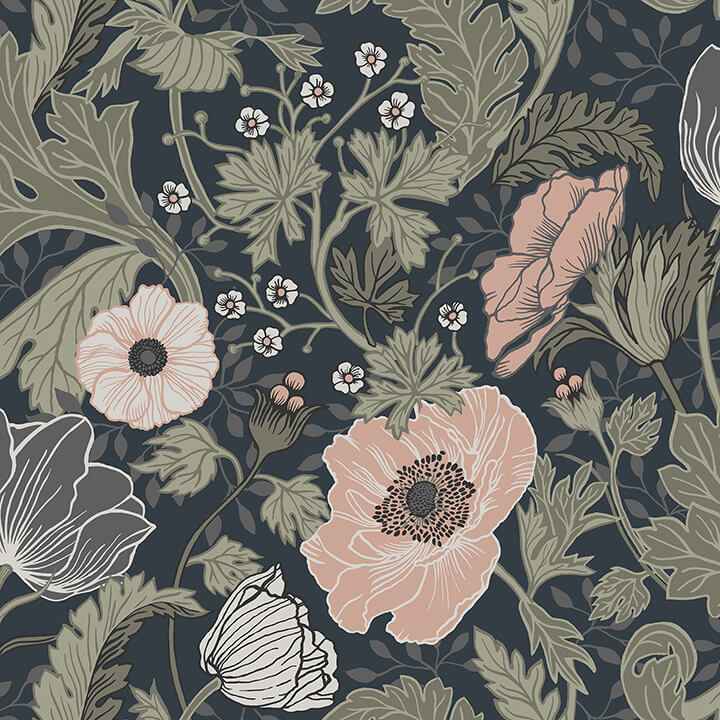 Anemone Navy Floral Wallpaper - York Wallcoverings - 4080-44103