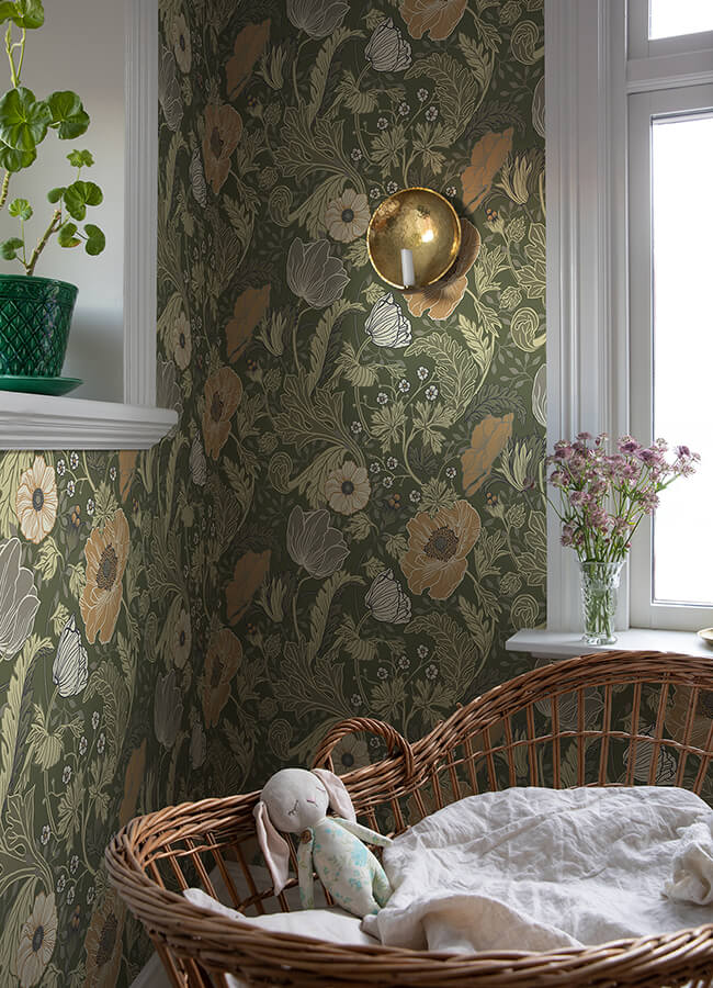 anemone-green-floral-wallpaper-york-wallcoverings-4080-44104 - York Wallcoverings Wallpaper
