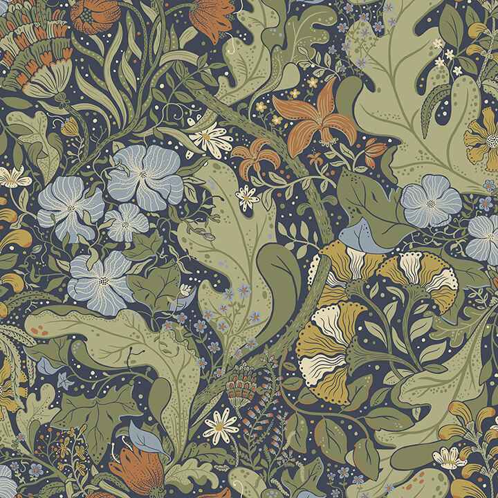 Elise Indigo Nouveau Gardens Wallpaper - York Wallcoverings - 4080-83102
