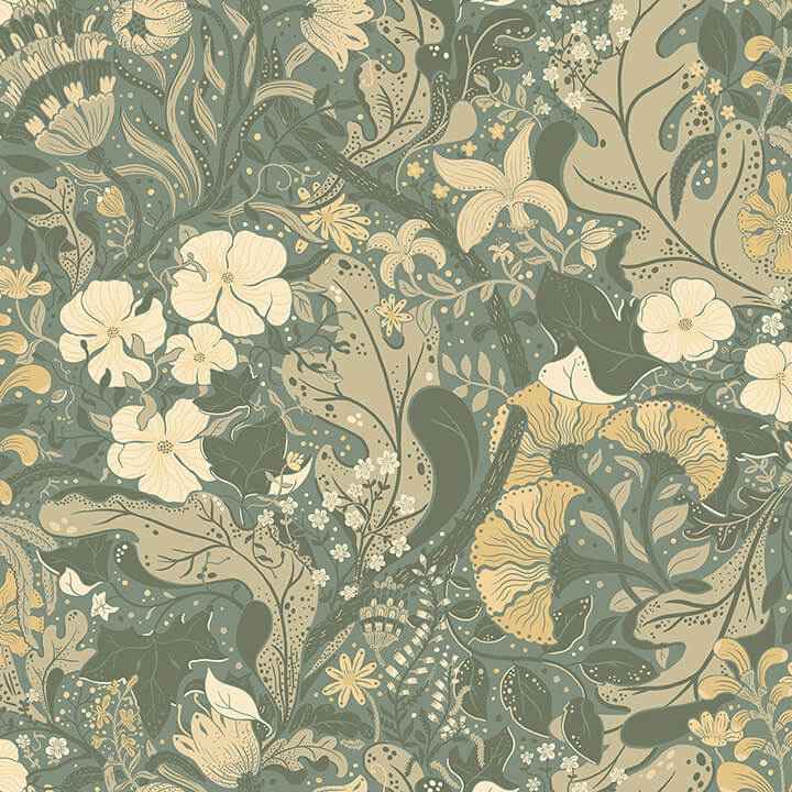 Elise Sea Green Nouveau Gardens Wallpaper - York Wallcoverings - 4080-83104