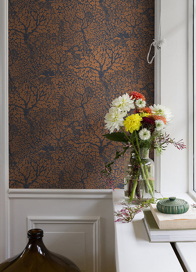 Olle Orange Forest Sanctuary Wallpaper - Brewster Wallcovering