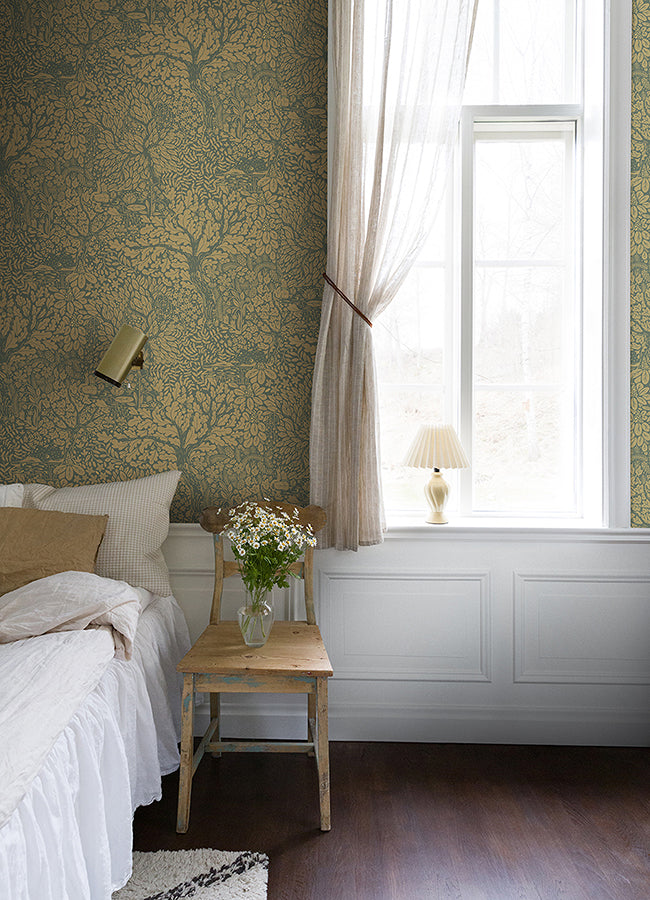 Olle Light Yellow Forest Sanctuary Wallpaper - Brewster Wallcovering