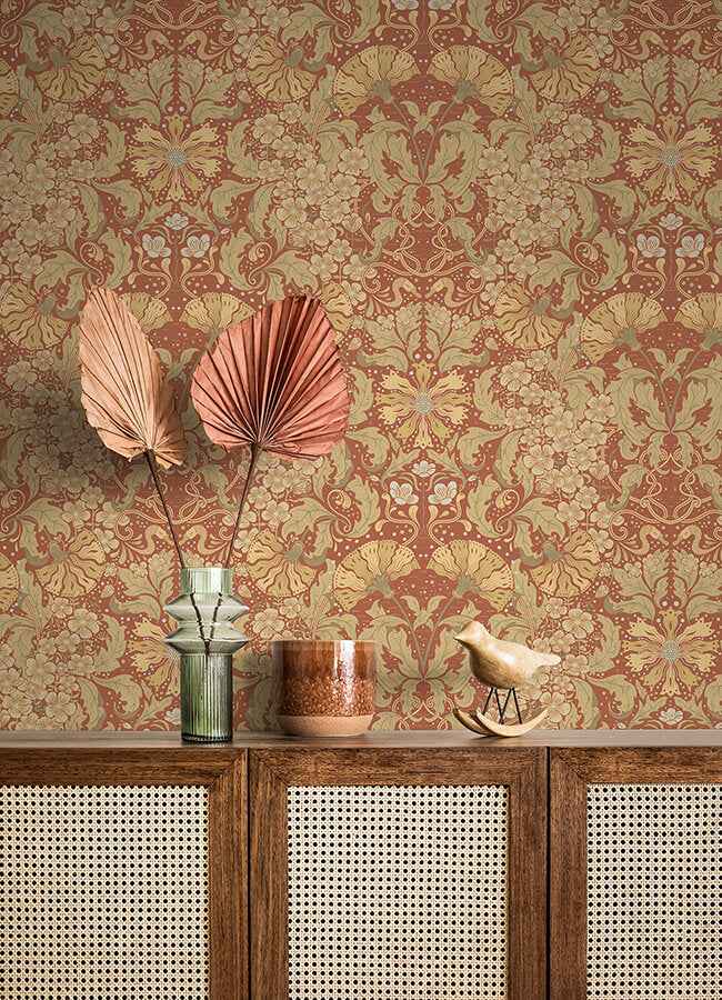 Ojvind Rust Floral Ogee Wallpaper - York Wallcoverings - 4080-83114 - York Wallcoverings Wallpaper