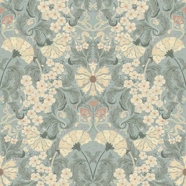 Ojvind Light Blue Floral Ogee Wallpaper - York Wallcoverings - 4080-83115