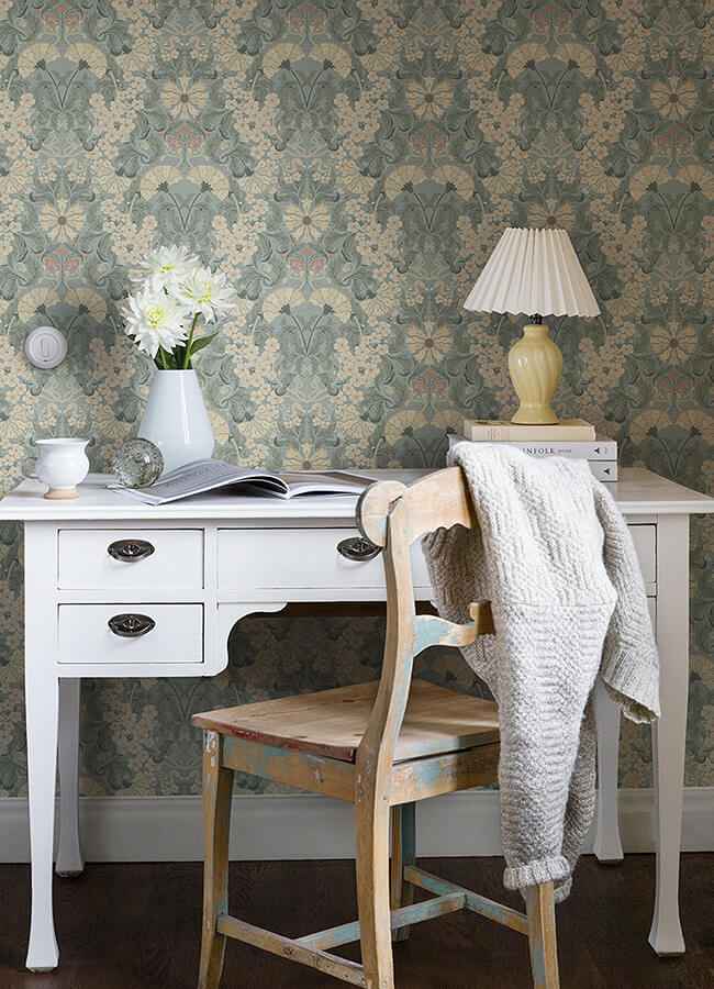 Ojvind Light Blue Floral Ogee Wallpaper - York Wallcoverings - 4080-83115 - York Wallcoverings Wallpaper