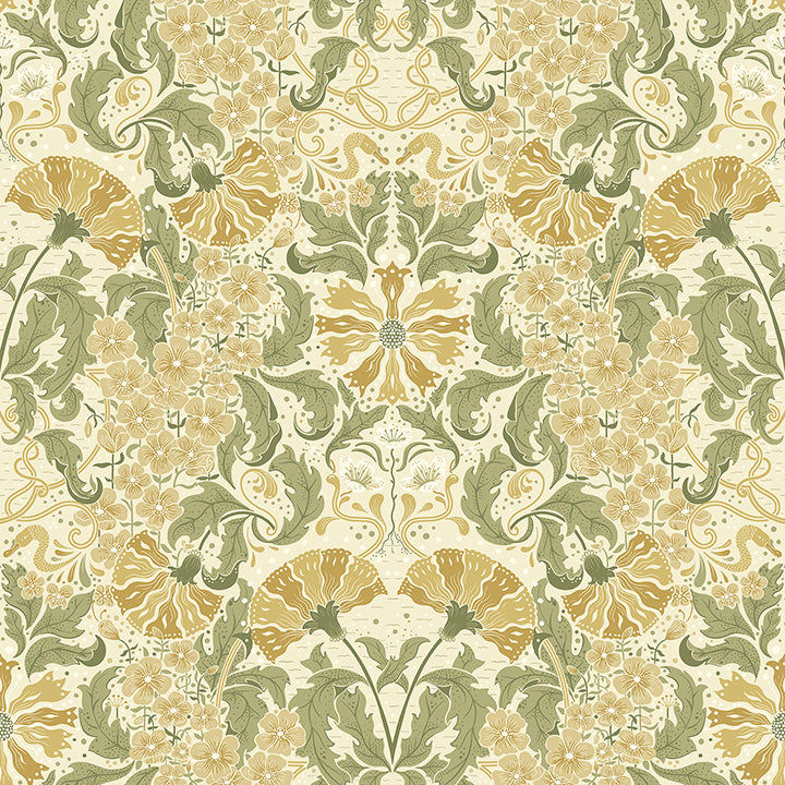 Brewster Wallcovering-Ojvind Gold Floral Ogee Wallpaper