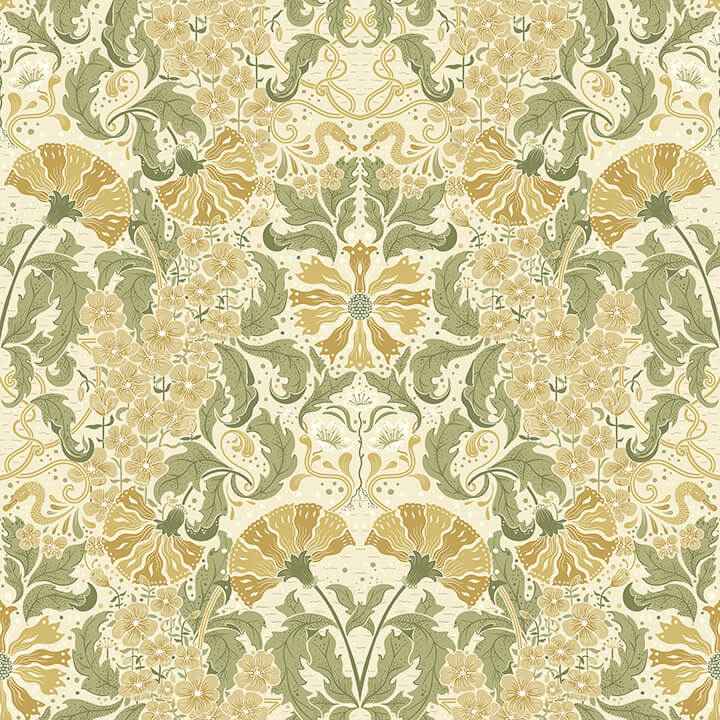 Ojvind Gold Floral Ogee Wallpaper - York Wallcoverings - 4080-83117 - York Wallcoverings Wallpaper