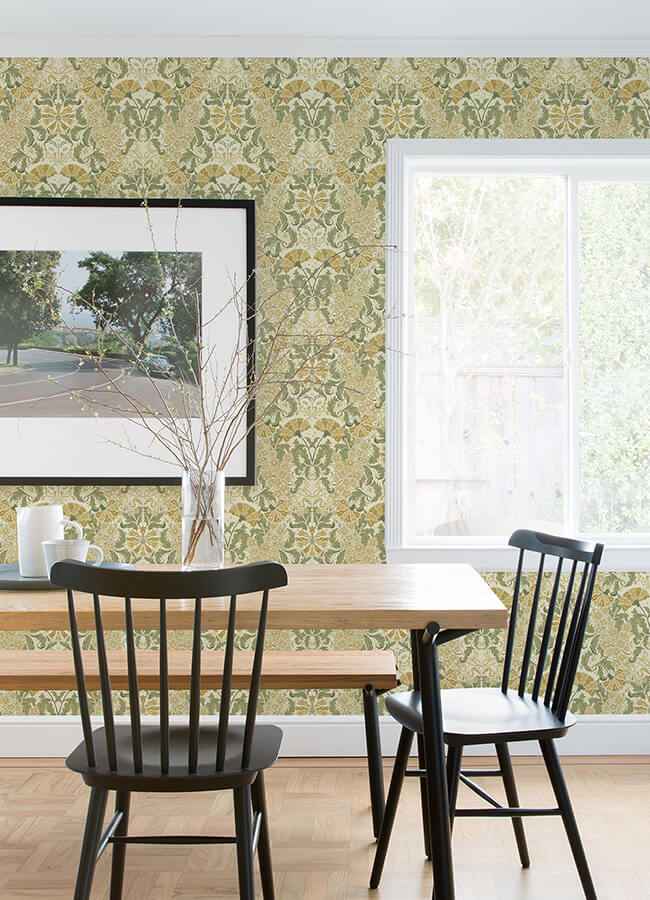 Ojvind Gold Floral Ogee Wallpaper - York Wallcoverings - 4080-83117 - York Wallcoverings Wallpaper