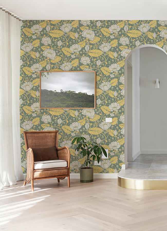 Eva Yellow Lotus Dreams Wallpaper - York Wallcoverings - 4080-83120 - York Wallcoverings Wallpaper