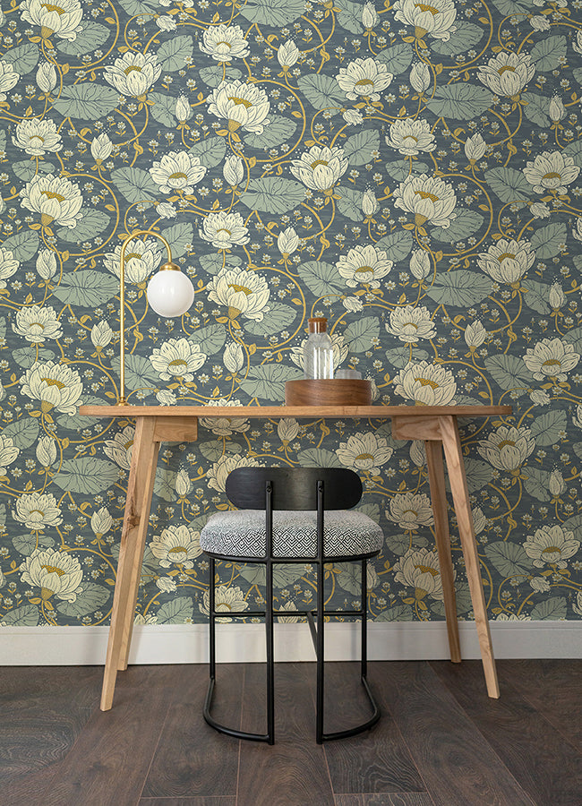 Eva Blue Lotus Dreams Wallpaper  | Brewster Wallcovering - The WorkRm