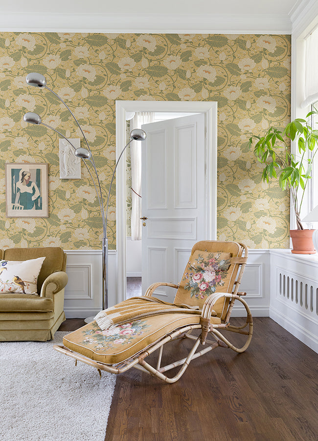 Eva Light Yellow Lotus Dreams Wallpaper  | Brewster Wallcovering - The WorkRm