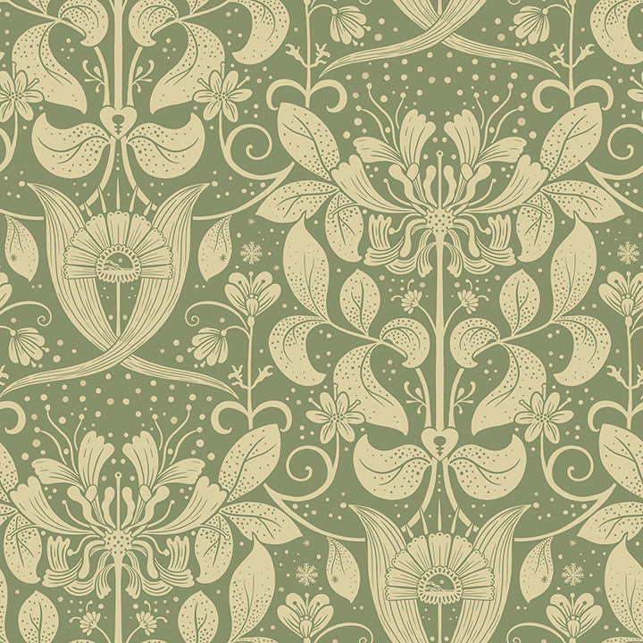Picture of Berit Green Floral Crest Wallpaper