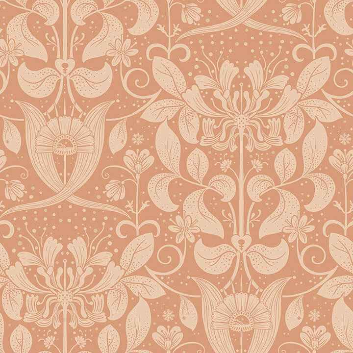 Berit Coral Floral Crest Wallpaper - York Wallcoverings - 4080-83128