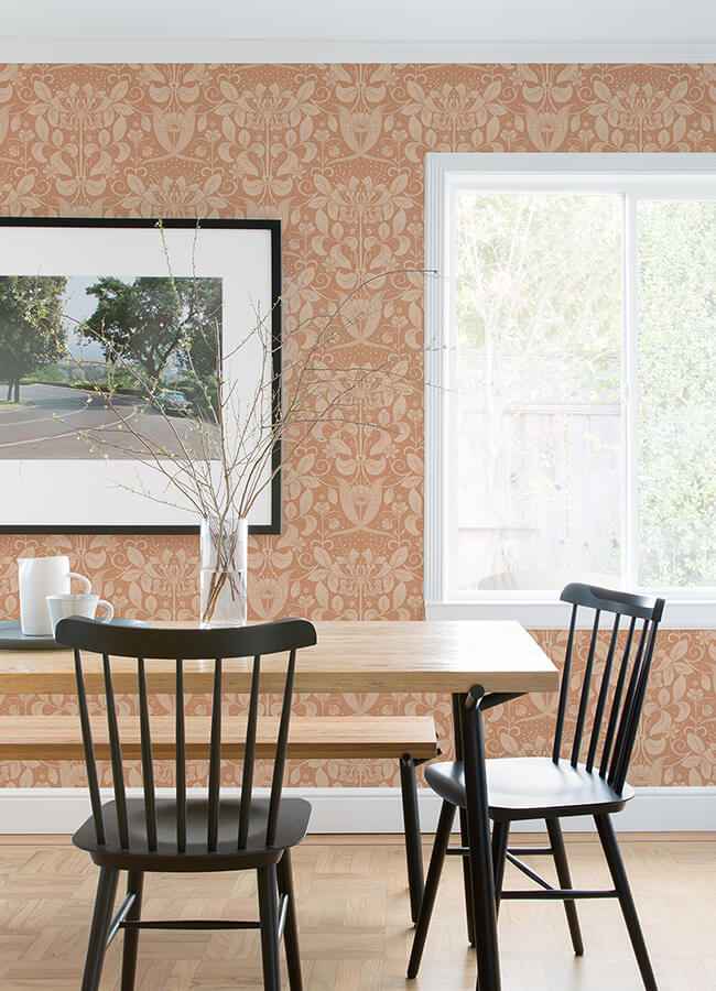 Berit Coral Floral Crest Wallpaper - York Wallcoverings - 4080-83128 - York Wallcoverings Wallpaper