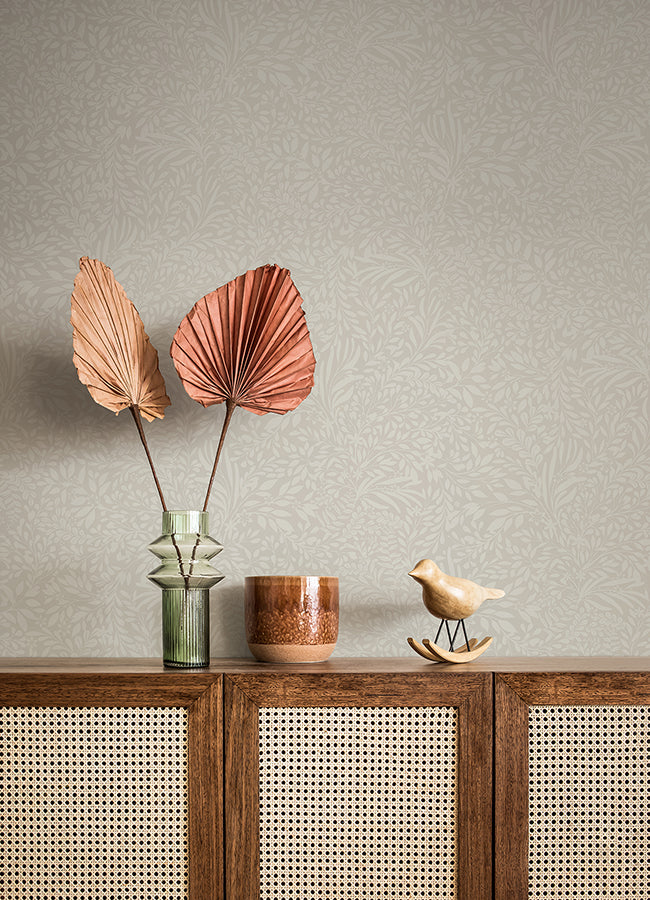 Kristina Light Grey Botanical Wallpaper - Brewster Wallcovering