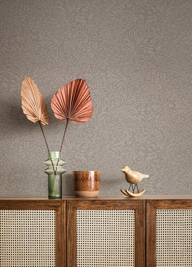 Kristina Grey Botanical Wallpaper - Brewster Wallcovering