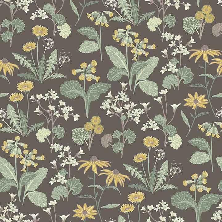 Magdalena Charcoal Dandelion Wallpaper - York Wallcoverings - 4080-92133