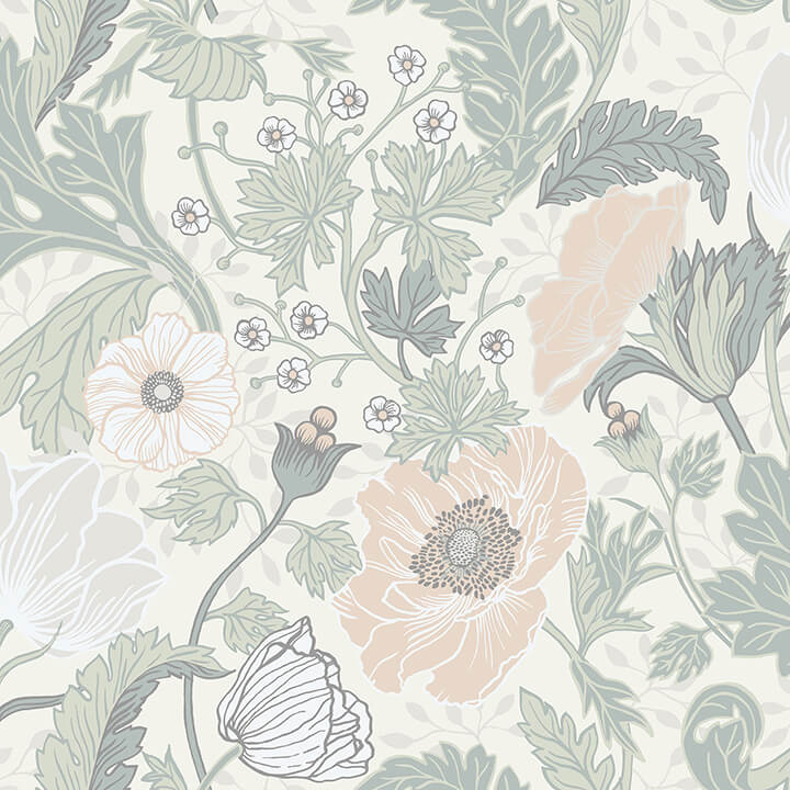 anemone-light-grey-floral-wallpaper-york-wallcoverings-4080-33000 - York Wallcoverings Wallpaper