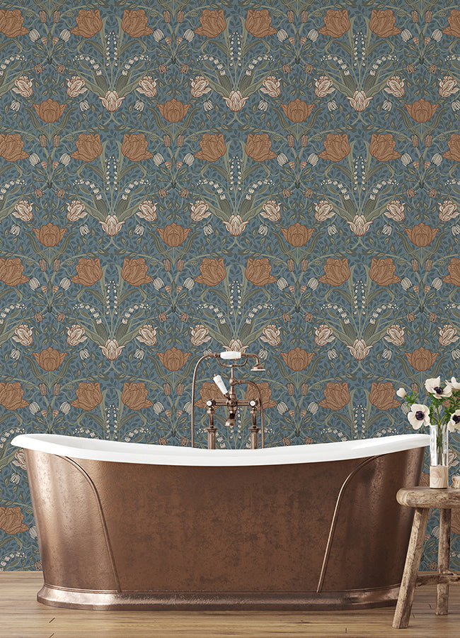 Fillippa Blue Tulip Wallpaper - Brewster Wallcovering