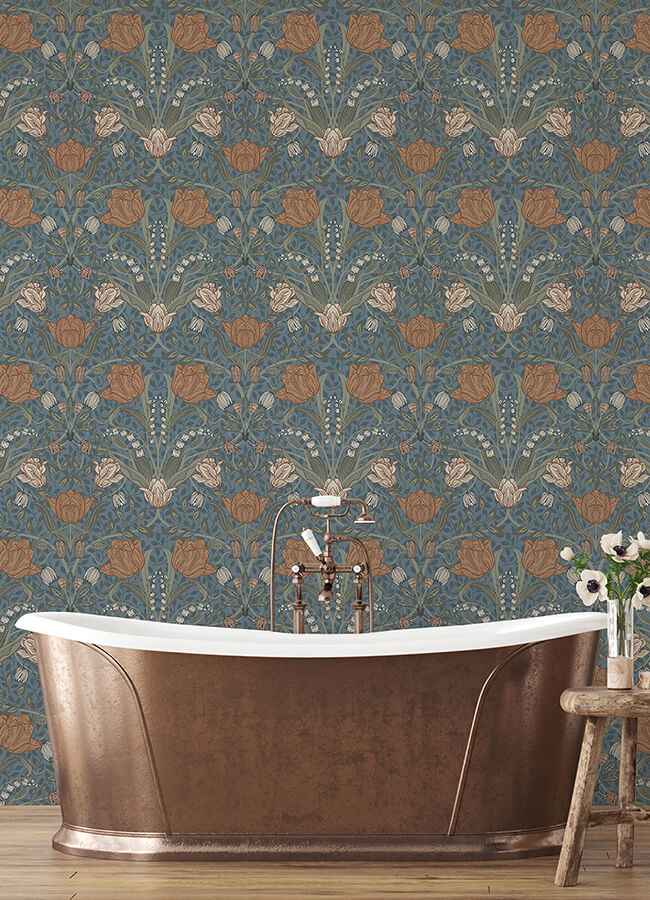 Fillippa Blue Tulip Wallpaper - York Wallcoverings - 4080-33009 - York Wallcoverings Wallpaper