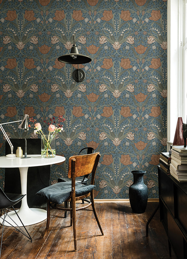 Fillippa Blue Tulip Wallpaper  | Brewster Wallcovering - The WorkRm