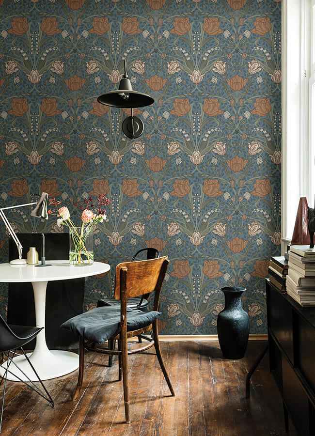 Fillippa Blue Tulip Wallpaper - York Wallcoverings - 4080-33009 - York Wallcoverings Wallpaper