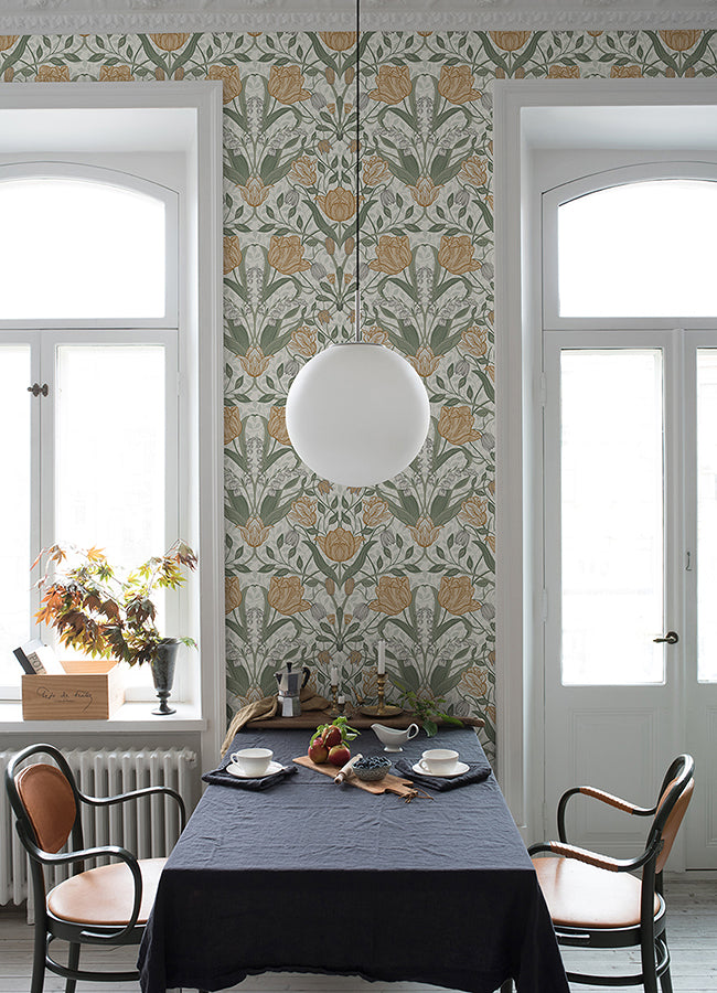 Fillippa Green Tulip Wallpaper - Brewster Wallcovering