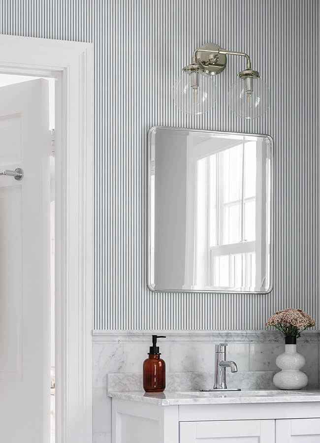 Oliver Navy Simple Stripe Wallpaper - York Wallcoverings - AST4971 - York Wallcoverings Wallpaper
