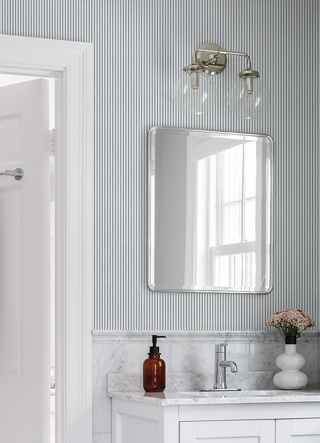 Oliver Navy Simple Stripe Wallpaper  | Brewster Wallcovering - The WorkRm