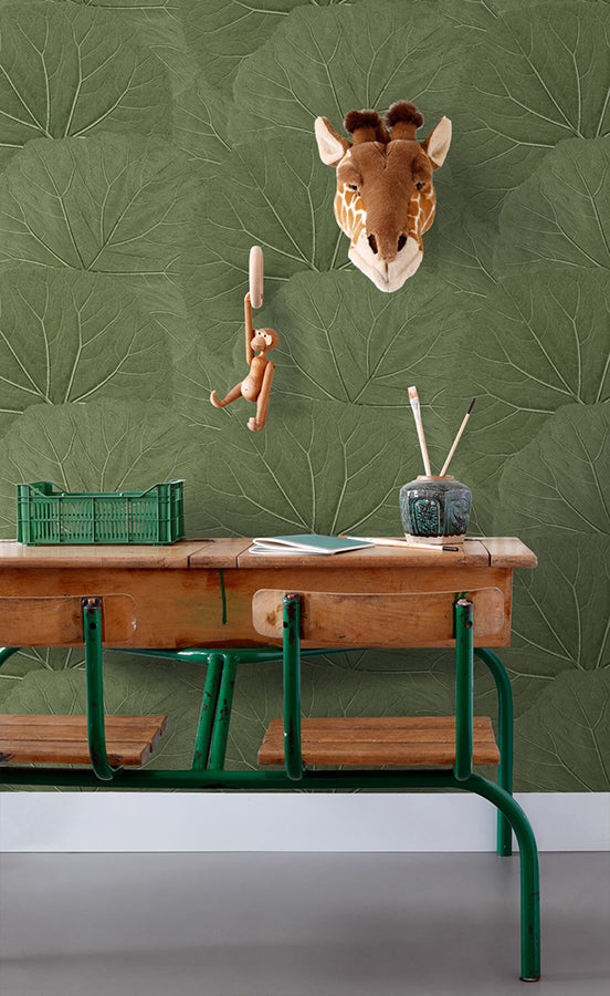 Xylem Olive Large Leaves Wallpaper  | Brewster Wallcovering - The WorkRm