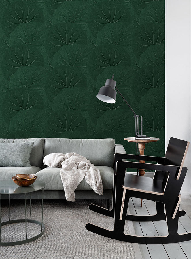 Xylem Evergreen Large Leaves Wallpaper  | Brewster Wallcovering - The WorkRm