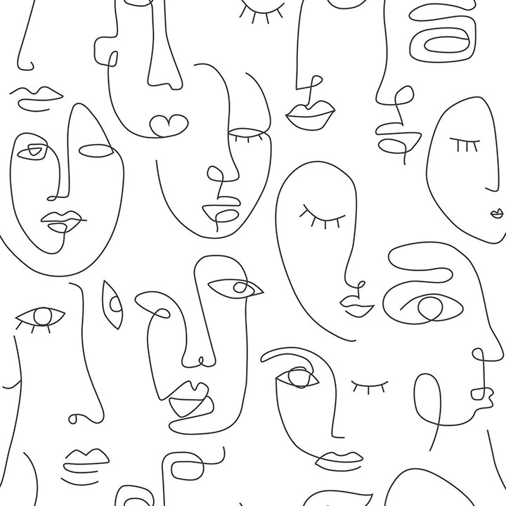 sharona-white-line-art-faces-wallpaper-york-wallcoverings-dd139145 - York Wallcoverings Wallpaper