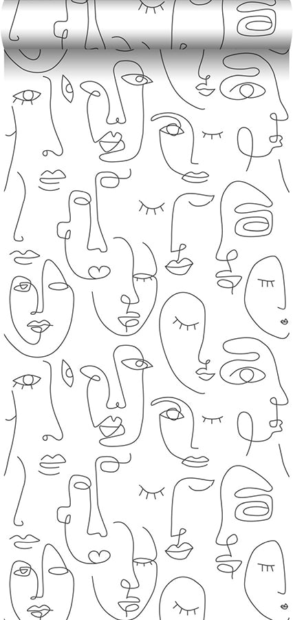 Sharona White Line Art Faces Wallpaper  | Brewster Wallcovering - The WorkRm