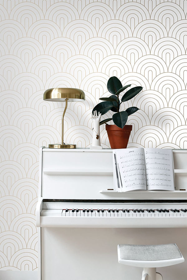 Lalique White Art Deco Motif Wallpaper - Brewster Wallcovering