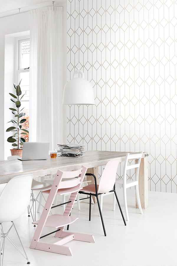 Trilliant White Art Deco Motif Wallpaper - York Wallcoverings - DD139223 - York Wallcoverings Wallpaper