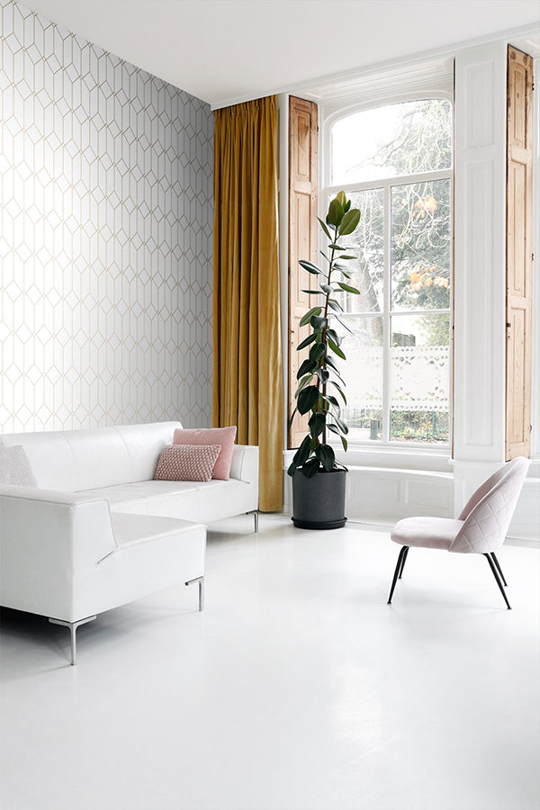 Trilliant White Art Deco Motif Wallpaper - Brewster Wallcovering