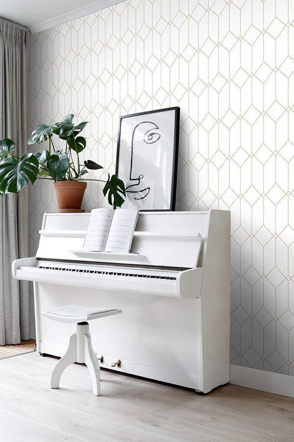 Trilliant White Art Deco Motif Wallpaper - Brewster Wallcovering