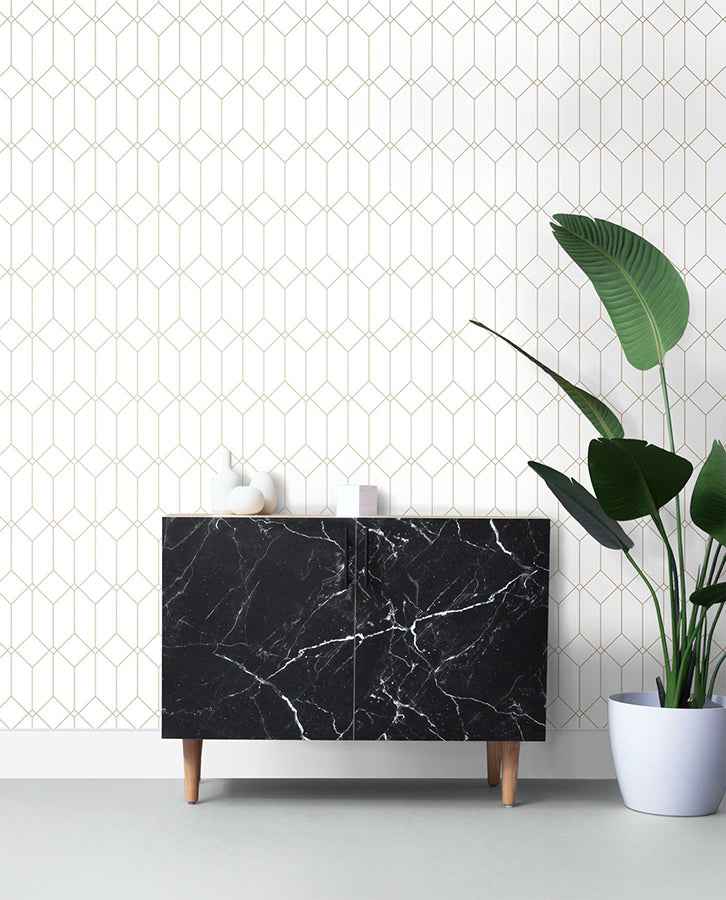 Trilliant White Art Deco Motif Wallpaper - York Wallcoverings - DD139223 - York Wallcoverings Wallpaper