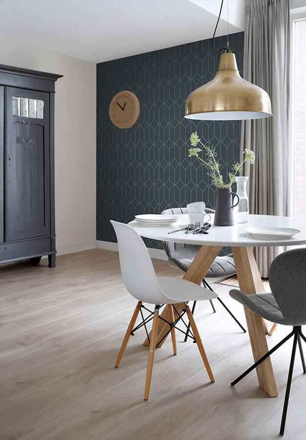 Trilliant Dark Blue Art Deco Motif Wallpaper - York Wallcoverings - DD139225 - York Wallcoverings Wallpaper