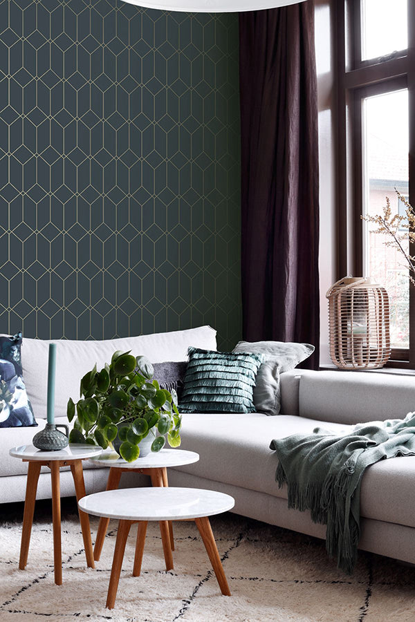 Trilliant Dark Blue Art Deco Motif Wallpaper - Brewster Wallcovering