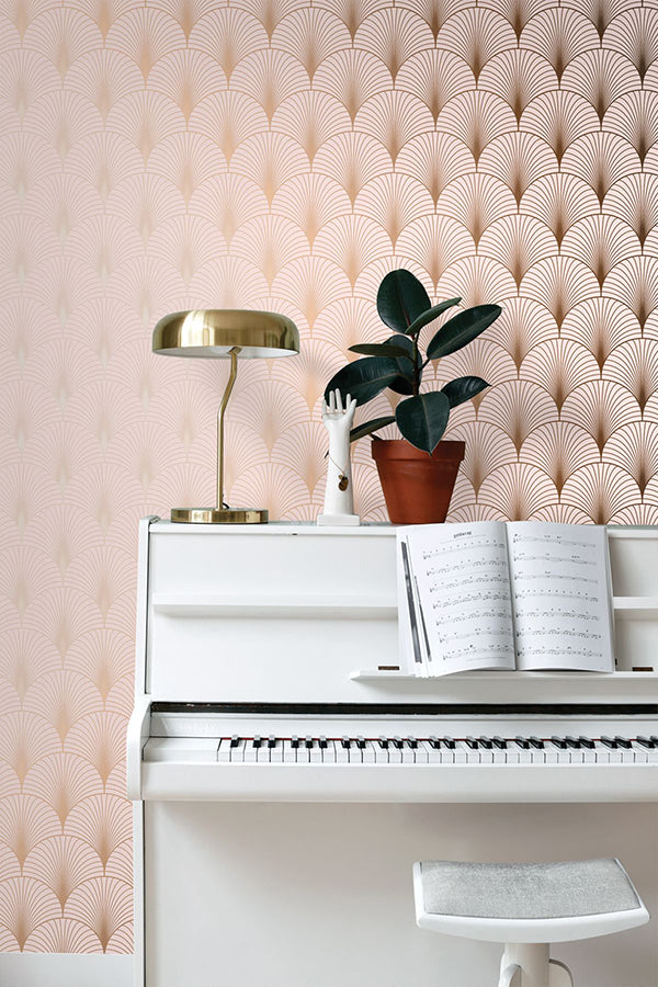 Lempicka Pink Art Deco Motif Wallpaper - Brewster Wallcovering