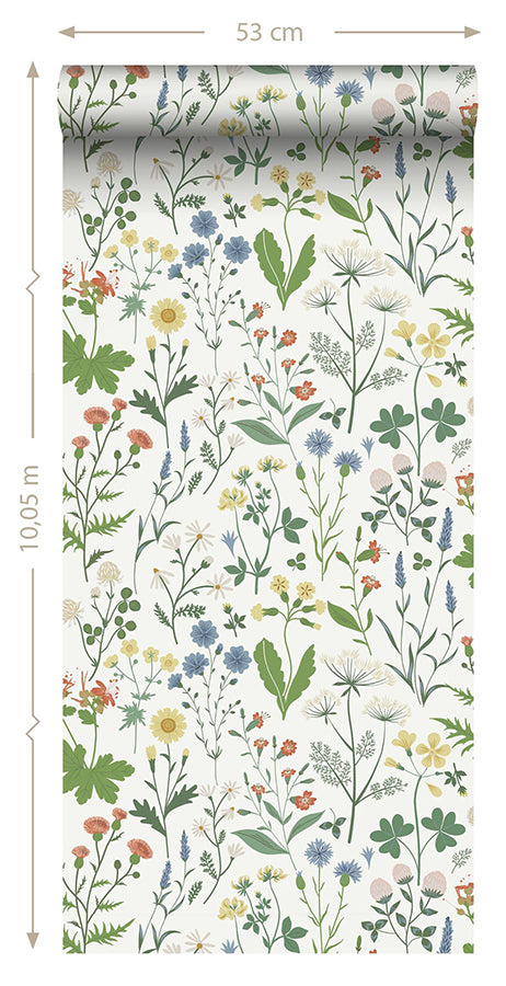 Fiore Green Wildflowers Wallpaper - Brewster Wallcovering