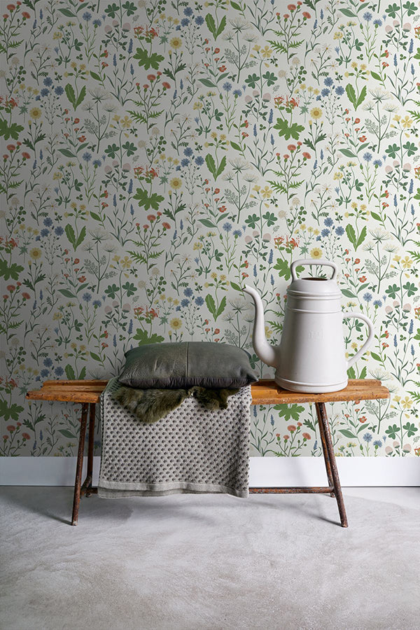 Fiore Green Wildflowers Wallpaper  | Brewster Wallcovering - The WorkRm