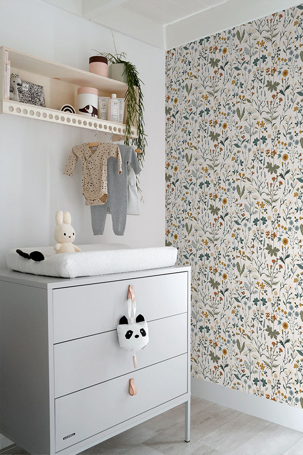 Fiore Blue Wildflowers Wallpaper - Brewster Wallcovering