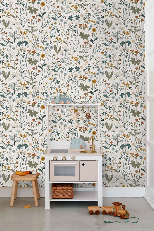 Fiore Blue Wildflowers Wallpaper  | Brewster Wallcovering - The WorkRm