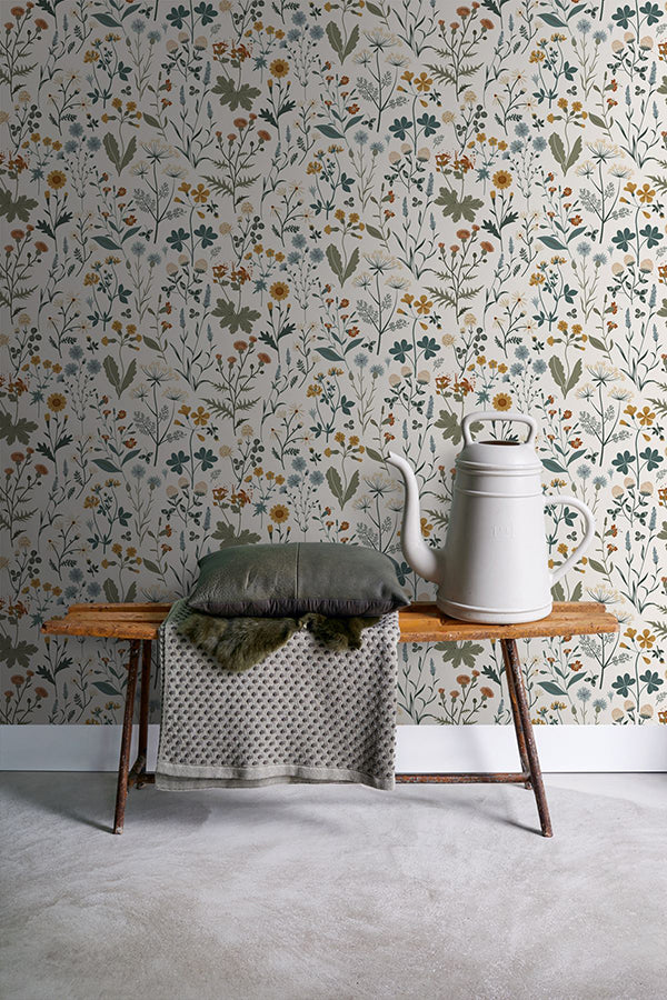 Fiore Blue Wildflowers Wallpaper  | Brewster Wallcovering - The WorkRm