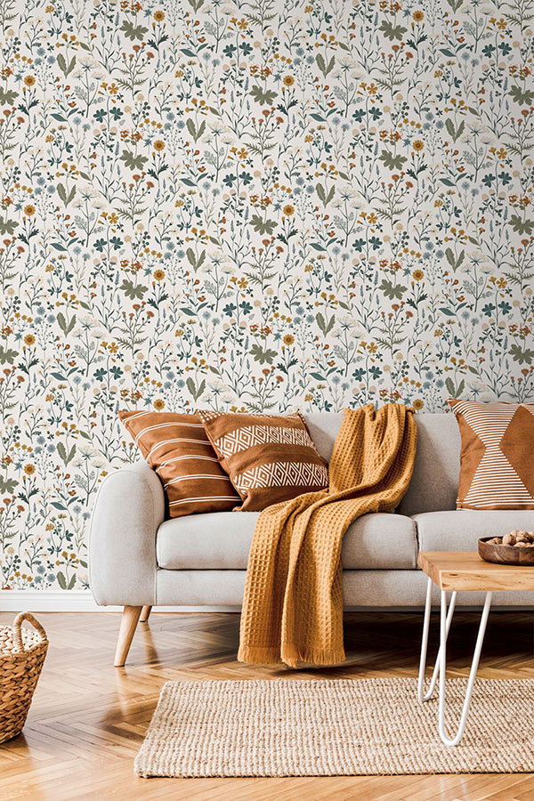 Fiore Blue Wildflowers Wallpaper - Brewster Wallcovering